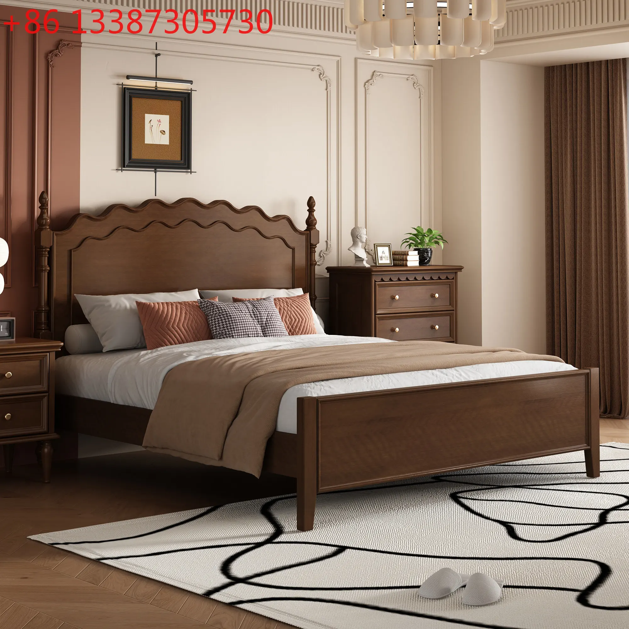 

French antique retro all solid wood soft bed American double master bed