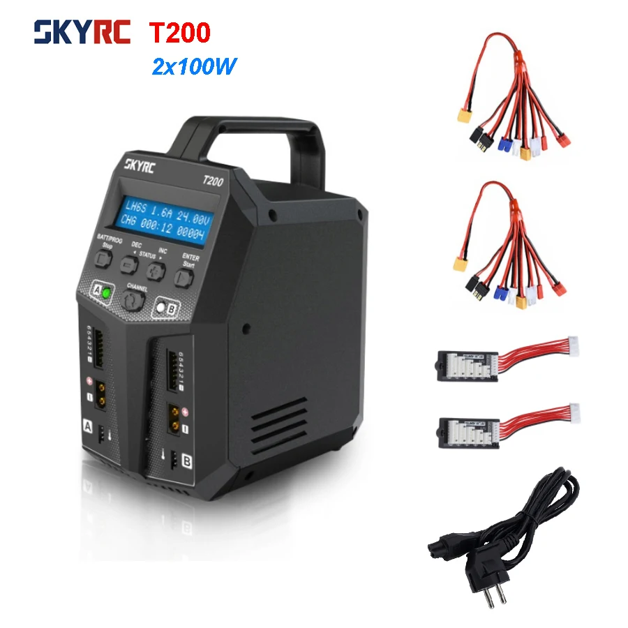 

SKYRC T200 Balance Charger 12A 100W Dual XT60 Plug 10W Discharger for LiHV LiPo Li-ion LiFe NiMH NiCD Pb Battery AGM Cold Modes