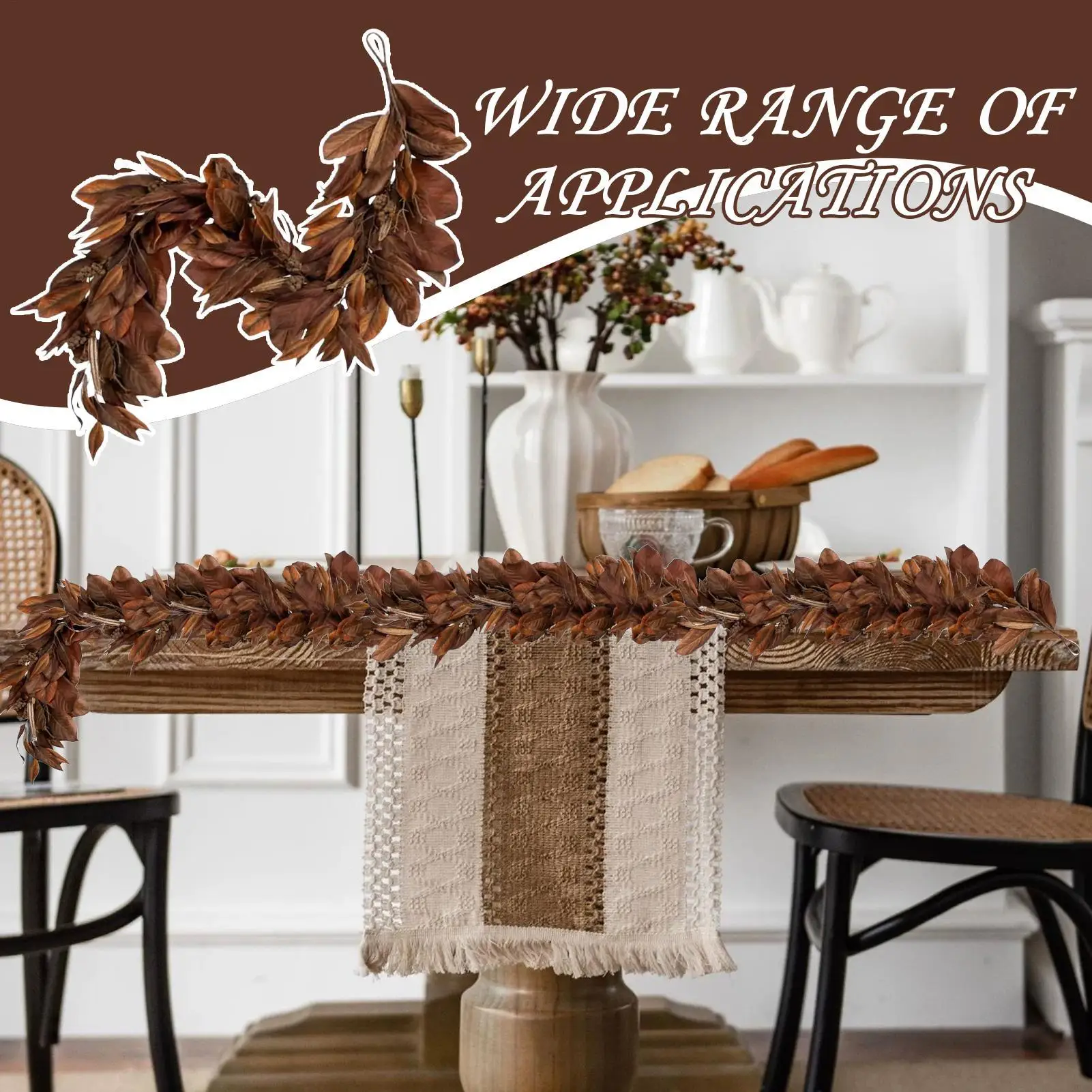 سقوط ماغنوليا جارلاند 6 أقدام وهمية الشرفة زخرفة واقعية الصنوبر المخاريط ماغنوليا يترك جارلاند لخريف باب جدار الموقد نافذة #3