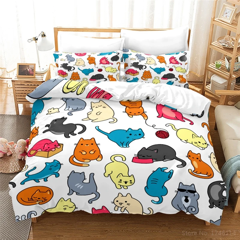 Black Cat Animal 3D Printed Bedding Set Comforter Cover with Pillowcase Set Duvet Cover Set Bedclothes Twin Full Queen King Size