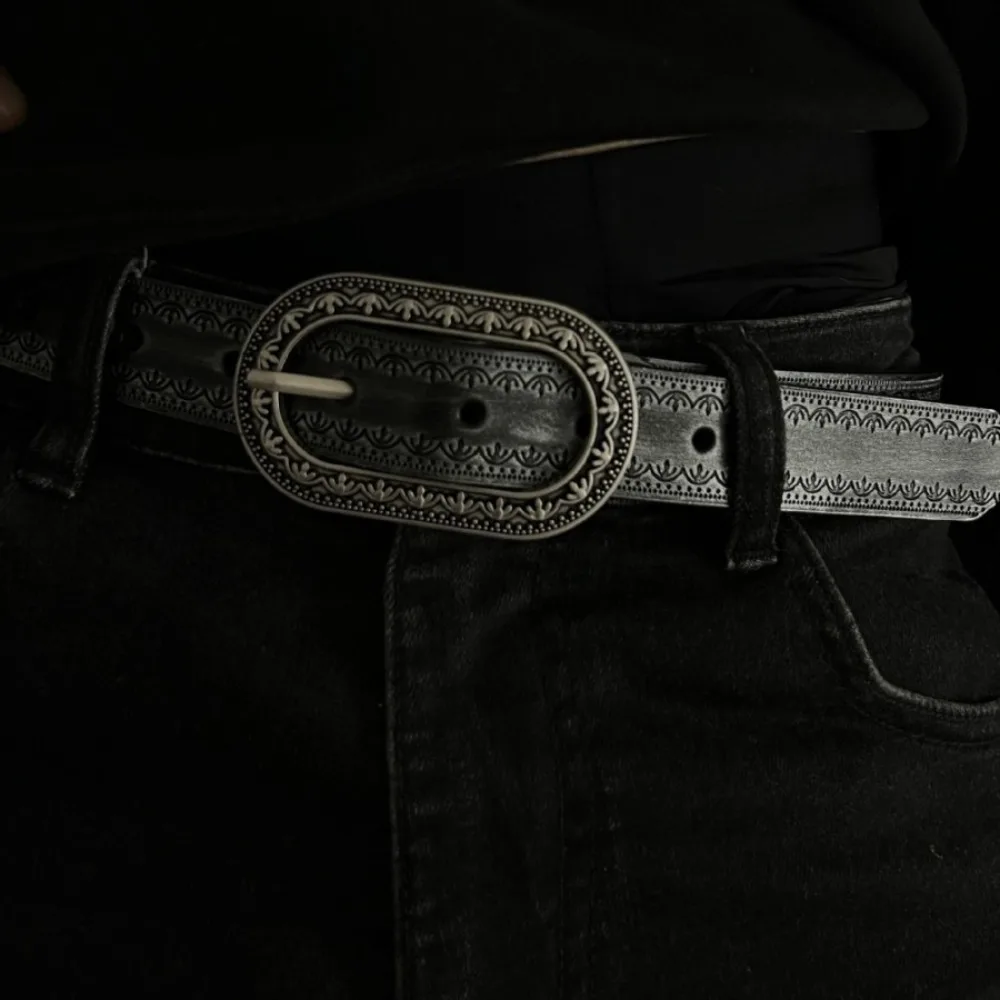 

Gradient Men Retro Waist Belt Adjustable Metal Buckle PU Leather Belt Trousers Decorative 2.8CM Vintage Waistband Men Women