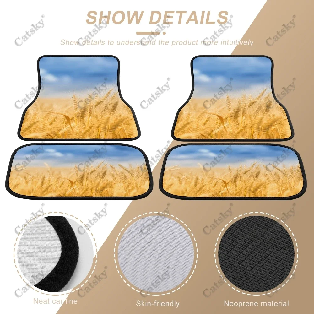 Wheat Print Carpet Floor Mats Set for Car All Weather Heavy Duty Protection Fit Most Vehicle, Cars, Sedan, Truck, SUV