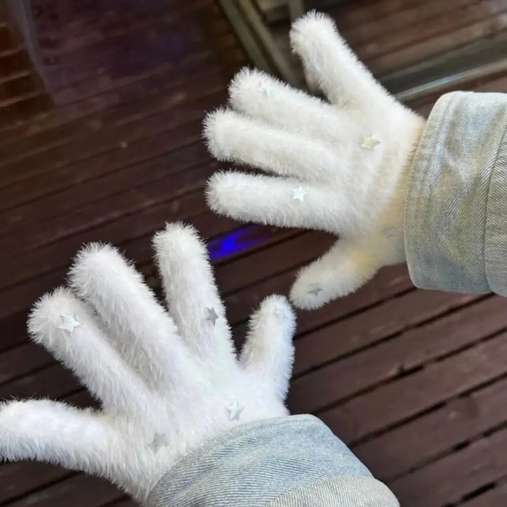 Lindos guantes de punto gruesos a prueba de frío guantes de pantalla táctil de copo de nieve guantes antideslizantes a prueba de viento de estrella invierno