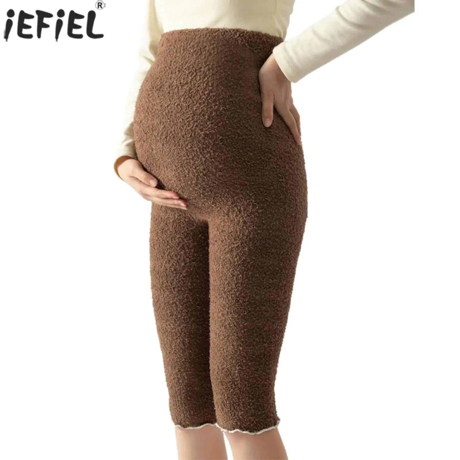 

Флисовые шорты для беременных, теплые брюки выше колена с высокой талией, одежда для беременных, домашняя одежда, одежда для дома, одежда для сна