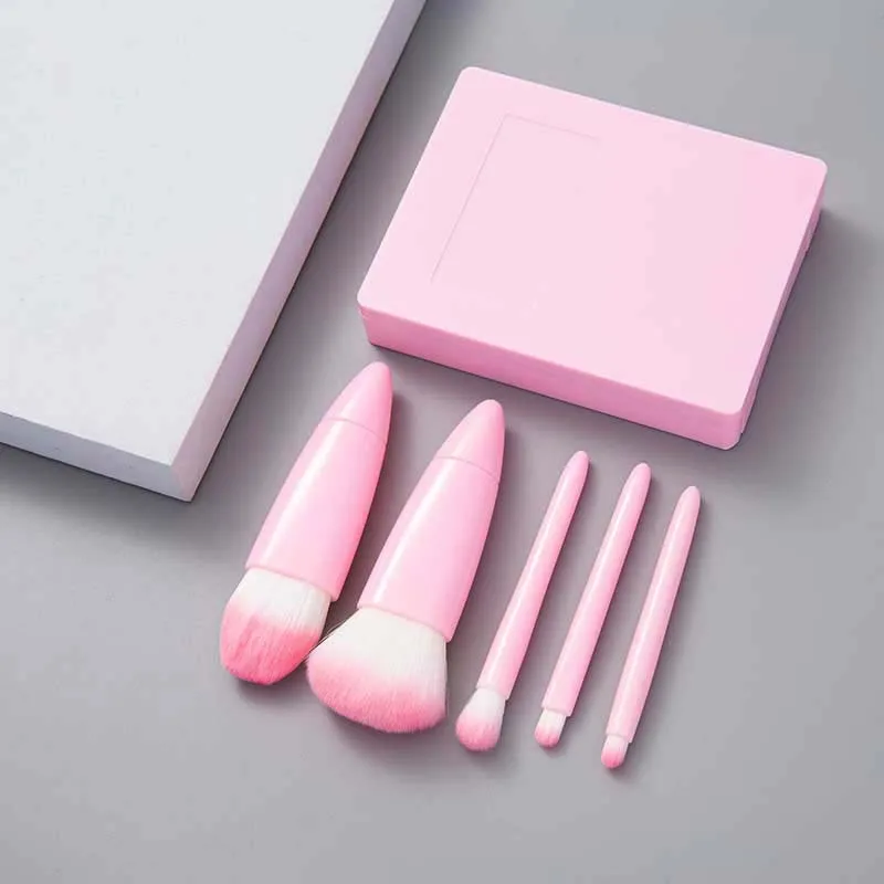 Mini portable Morandi box Makeup brush 5 pieces with makeup mirror girl heart travel Makeup brush set makeup set