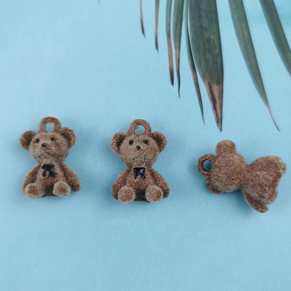 

10 Pcs Flocked Bear Pendant Jewellery Charms for Earrings Jewelry Making Pendants Necklace DIY Tiny Accessories