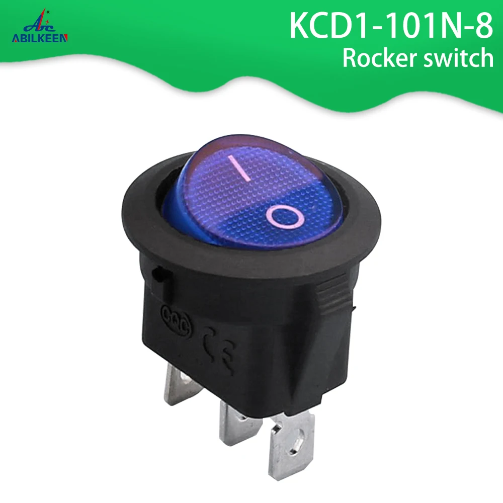 3Pin button with light Rocker Switch  10A 125V 6A 250V  KCD1-101N-8