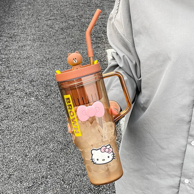 Brown Bear Line friends Cute Cartoon 1200ML Large Capacity Water Cup Kawaii Periphery Lovely Tabletop Decoration Holiday Gifts