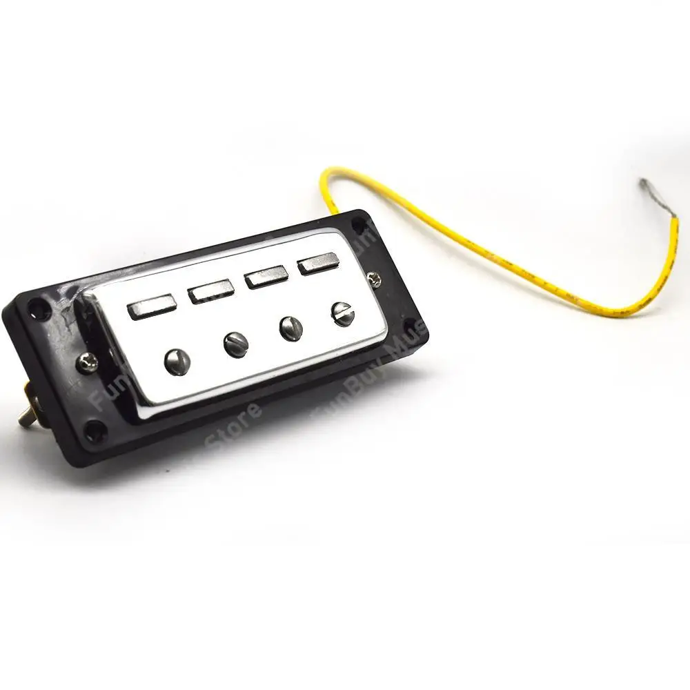 A Set of 2 Pcs 4 String Mini Electric Bass Pickups Humbucker Neck Bridge Pickup with Pickup Install Rings Chrome