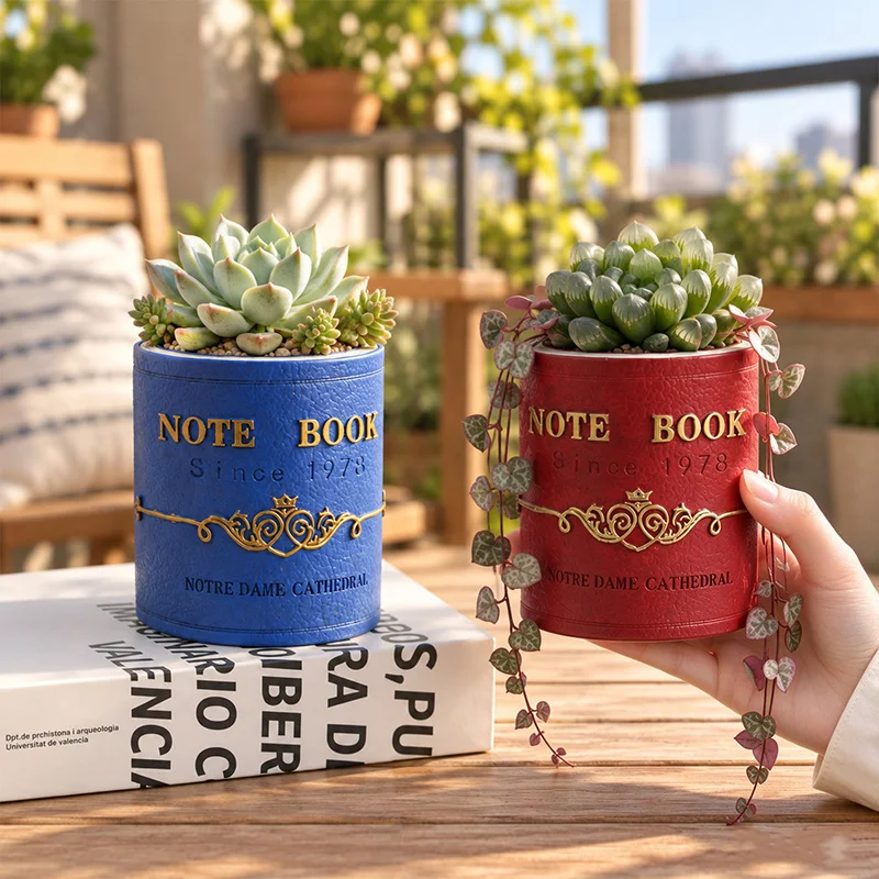 Vintage Notebook Resin Succulent Planter Imitation Book Shape Mini Flower Pot Desktop Study Tabletop Home Decor Creative Gift