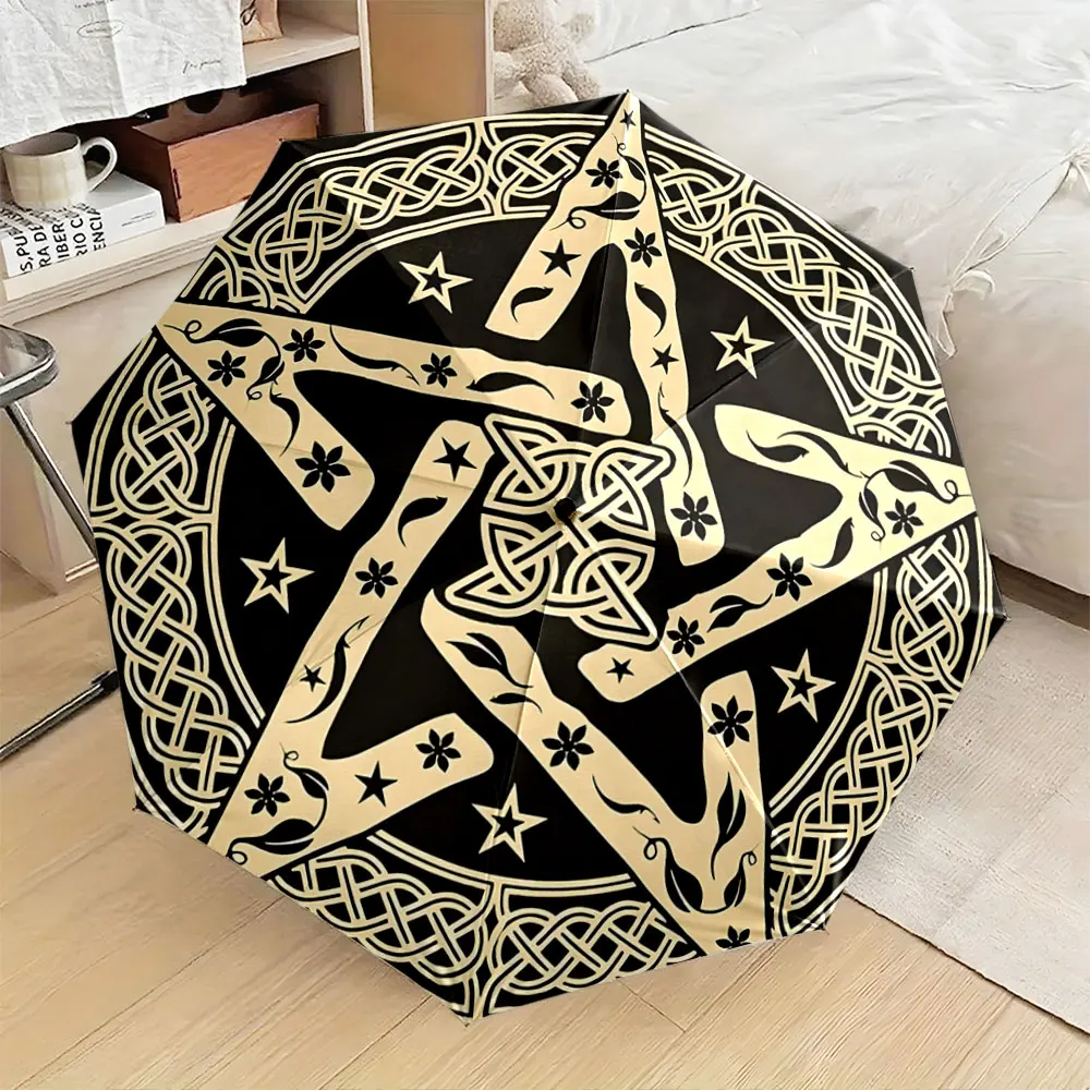 1PC Intricate Patterned Umbrella with Celtic Design Print 8 Iron Ribs Folding Umbrella Auto-Open Fashion Sunshade