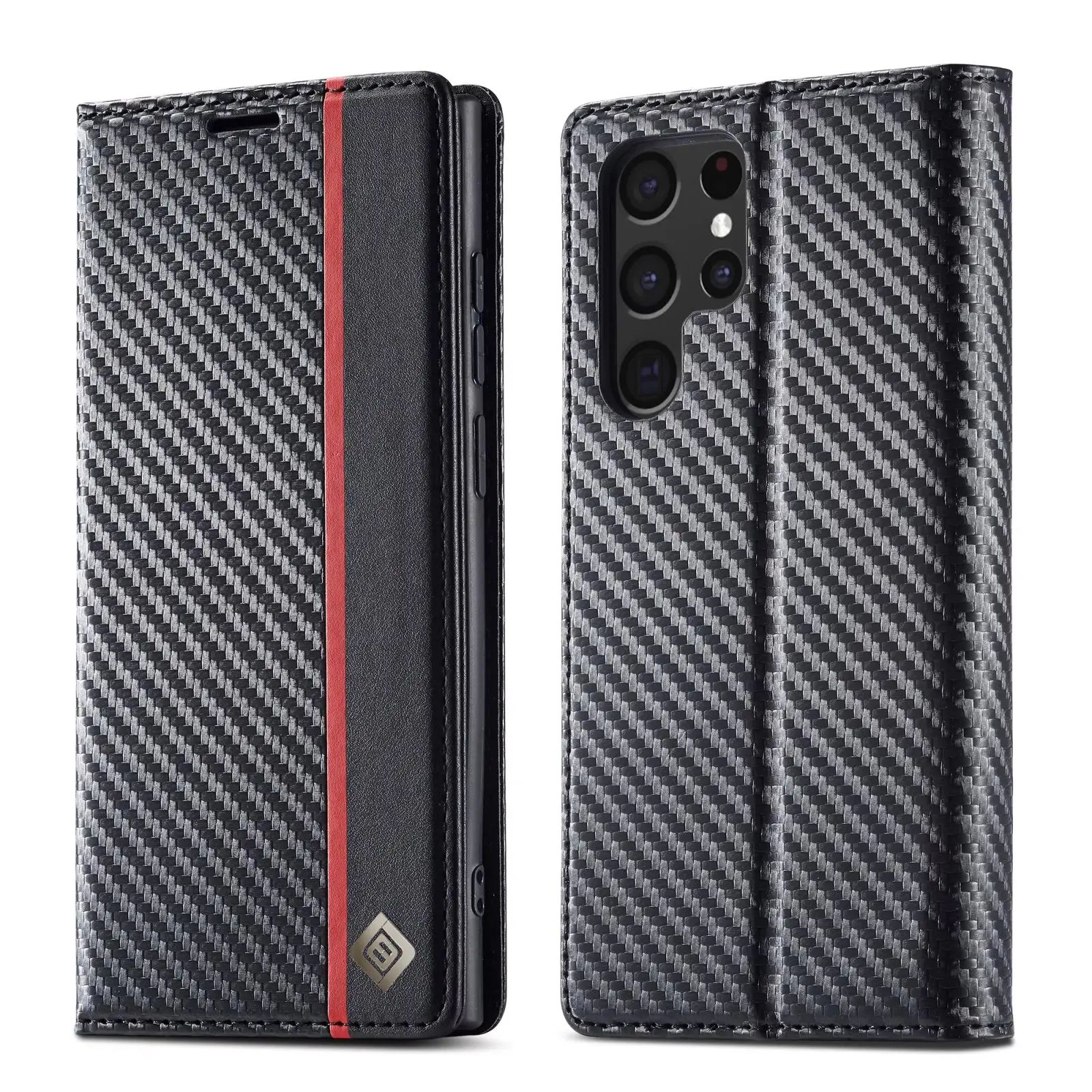 Carbon Fiber Leather Case for Samsung Galaxy S23 S22 S21 Ultra A14 A34 A54 A13 A33 A53 A12 A22 A32 A52 Card Slots Wallet Cover