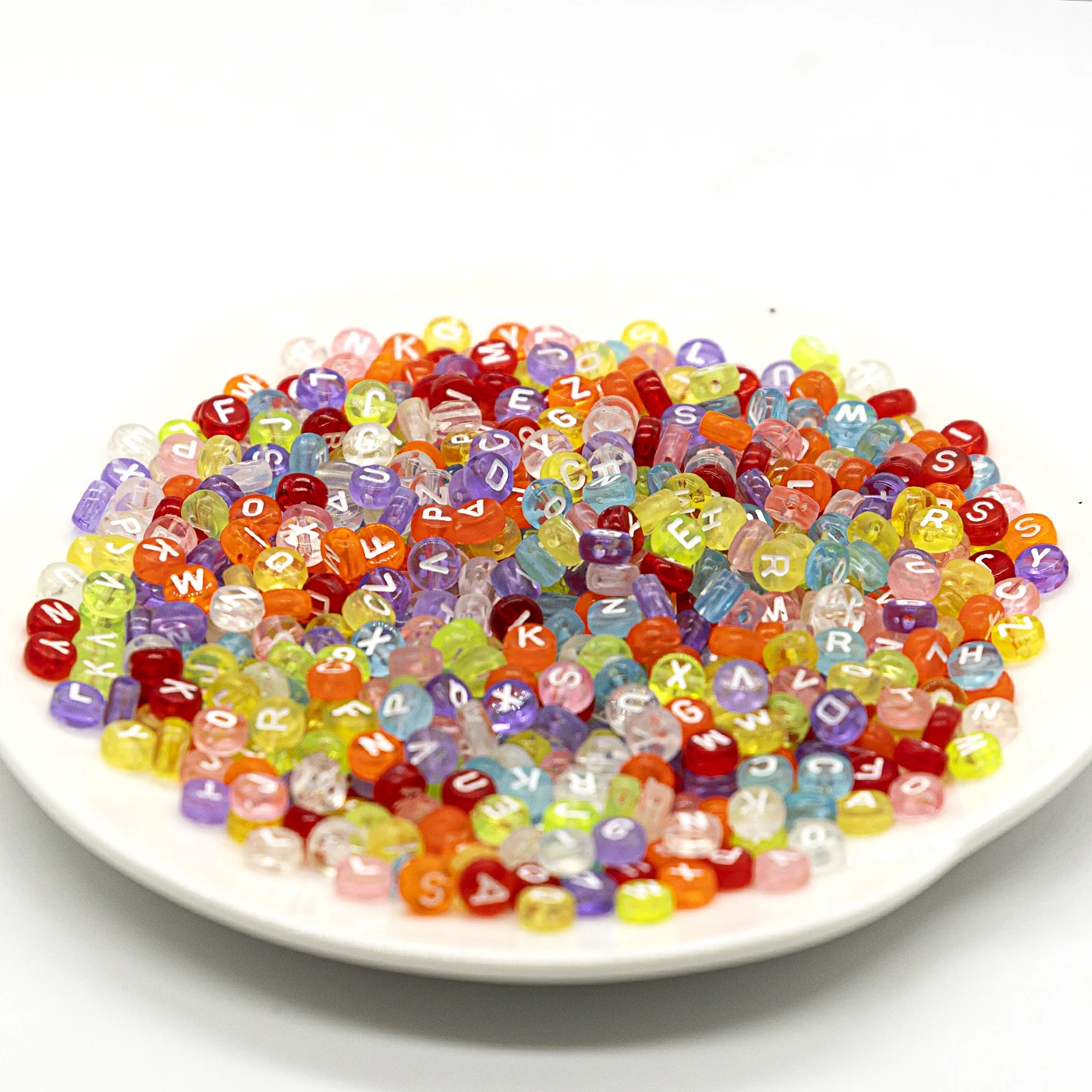 100/200Pcs 4*7mm Acrylic Flat Letter Beads Alphabet Round Smile Spacer Loose Bead For Diy Jewelry Bracelet Charm Supplies