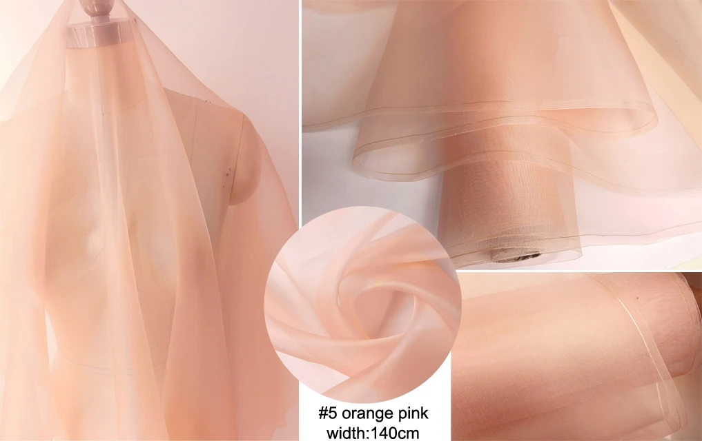 45'' / 55'' breit pro Meter steif geformte Hochzeitsgaze aus schlichter, natürlicher Organza-Stoff aus reiner Seide – Detail 18