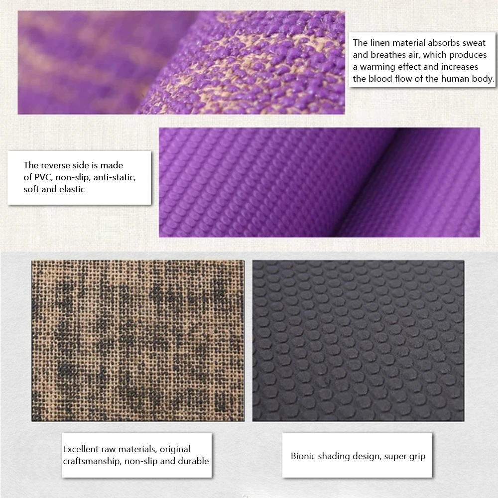 External sitting position stretching environmentally friendly PVC jute mat linen yoga mat
