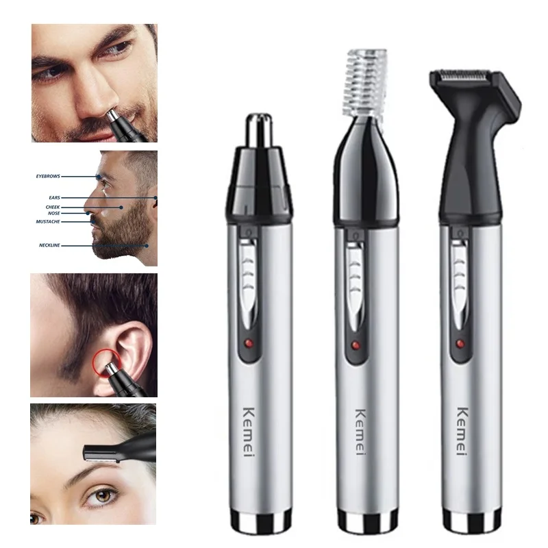 

Оригинальный перезаряжаемый триммер для волос в носу Kemei для бороды для мужчин и женщин, триммер для бровей на лице, удаление волос для носа, ушей, шеи