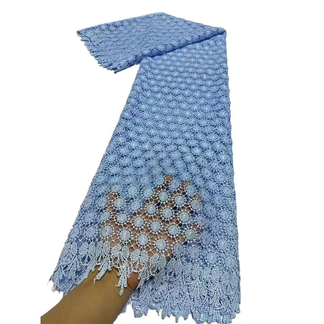 Tissue Cord Lace Fabric French High Quality Nigerian 5 Yards Mesh Guipure Fabric For Wedding Dress Women Elegant Milk Silk Lace