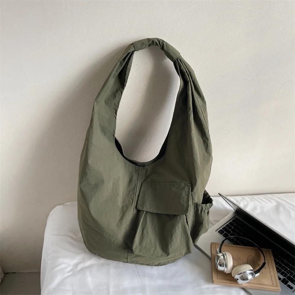 

Trendy Versatile Nylon Shoulder Bag Large Capacity Lightweight Wrinkle Handbags Classic Square Shape Tote Bag Students Class