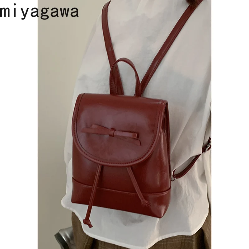 Miyagawa Bowtie Backpack for Women's 2024 New Korean Niche Backpacks Academy Style Handheld Small Bucket Bag