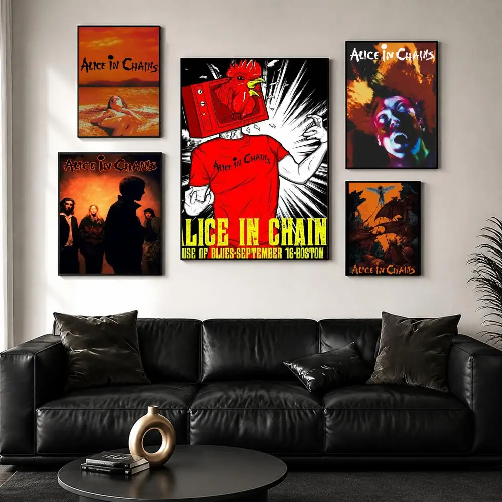 Retro Music Alice In Chains Poster Perfect Sticker Self Adhesive for Office Home Theater Wall Art Decor Fancy Gift