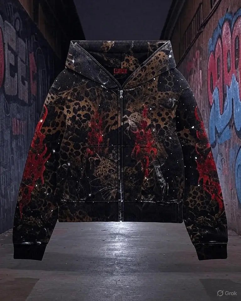 Хип-хоп модная уличная ретро толстовка на молнии с леопардовым принтом для мужчин и женщин коричневая свободная толстовка с леопардовым принтом в стиле животных Y2K