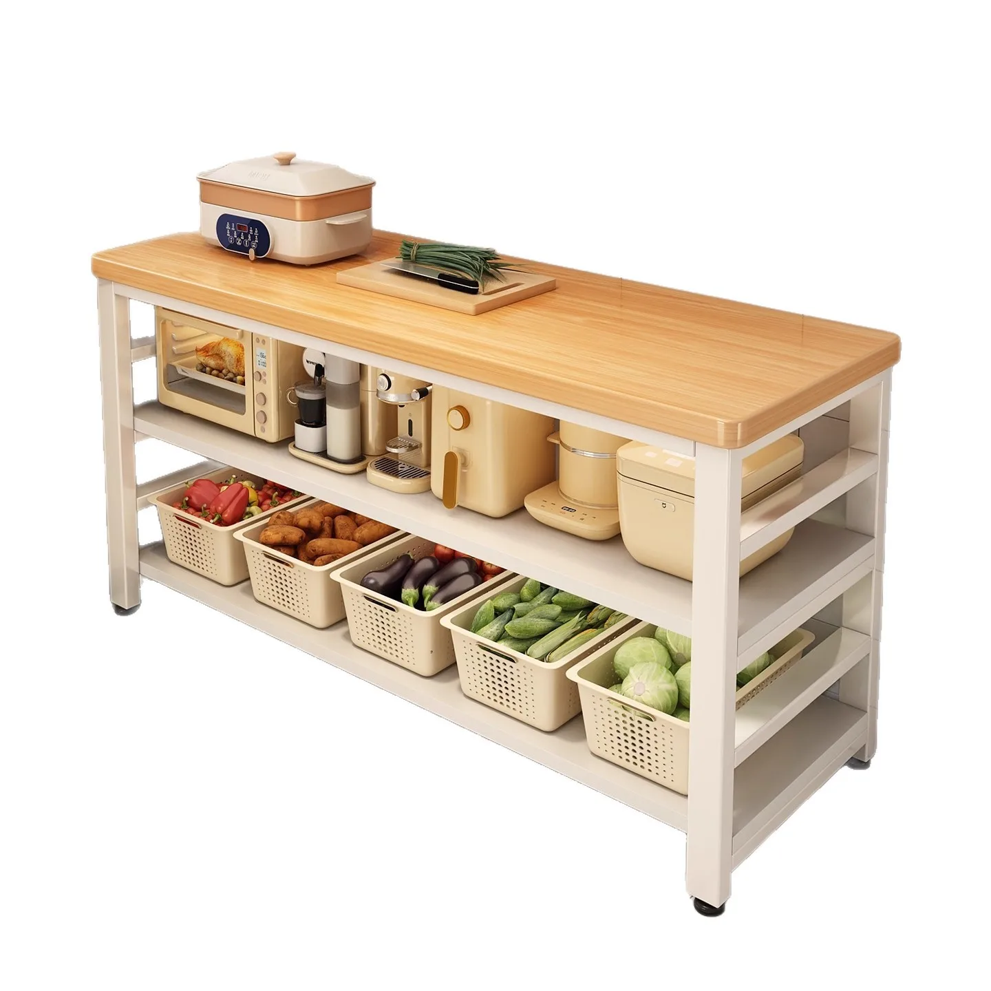 New Wood Multi Functional Kitchen Storage Rack Floor Standing Microwave Oven Shelf