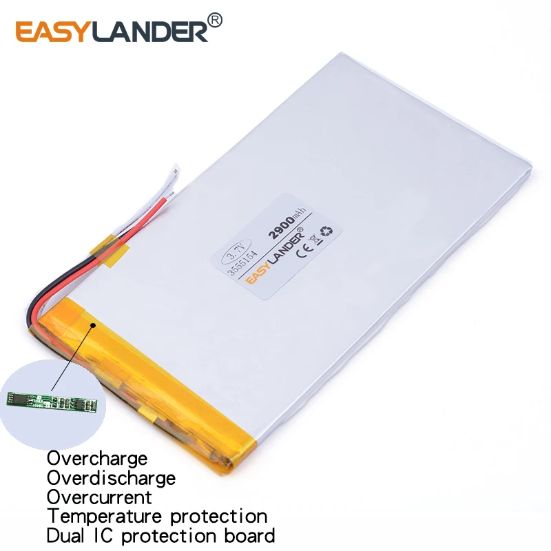 3555154 3.7V 2900mAh Rechargeable Lithium Li-ion Li Polymer Battery