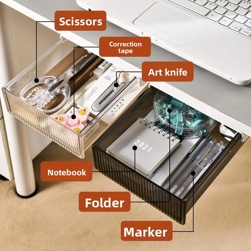 Office Desk underneath Drawer Invisible Stationery Storage Box Organizer for Workstation Bookshelf under Table Storage Rack