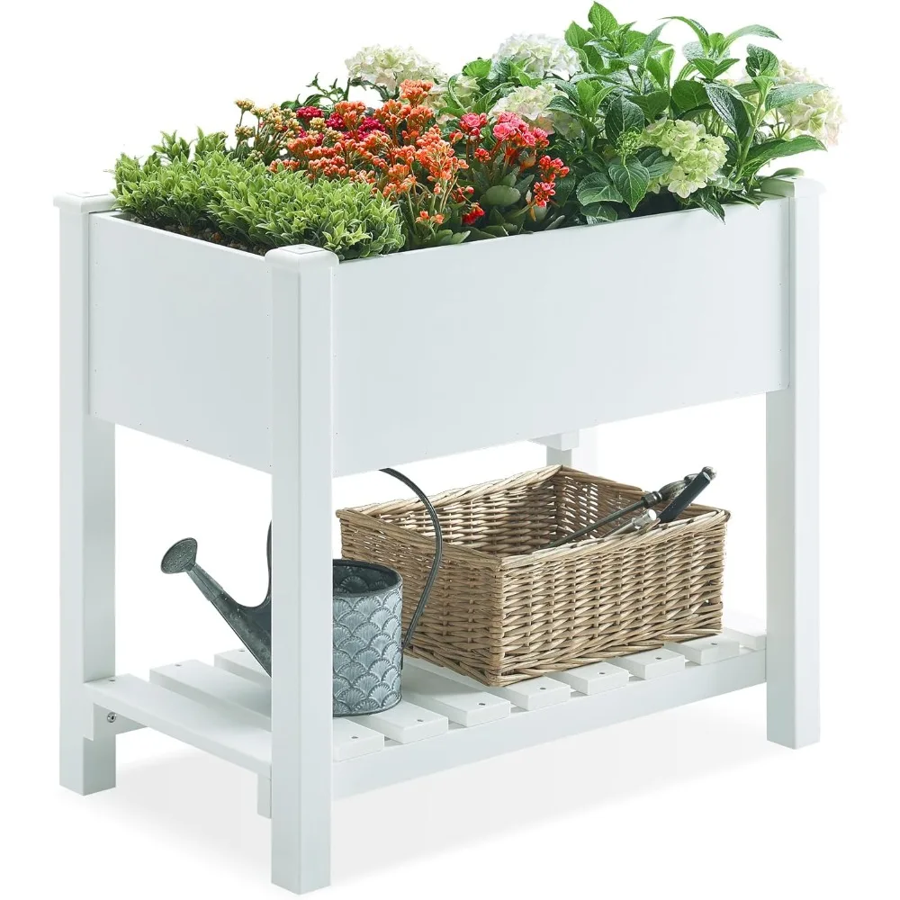 

Planter Box Raised Garden Bed Outdoor with Legs, Better Than Cedar Polystyrene Elevated Garden Bed with Storage Shelf for Herbs