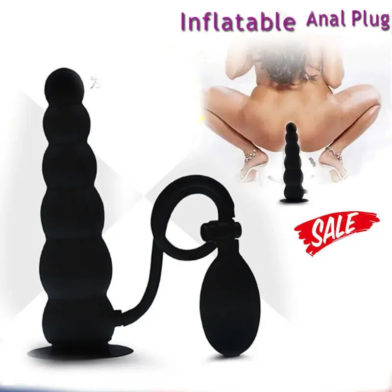 Inflatable Anal Beads Anal Plug Suction Cup Dildo Vaginal Anal Dilator Prostate Massage Masturbator Male Female Sex Toys 18+