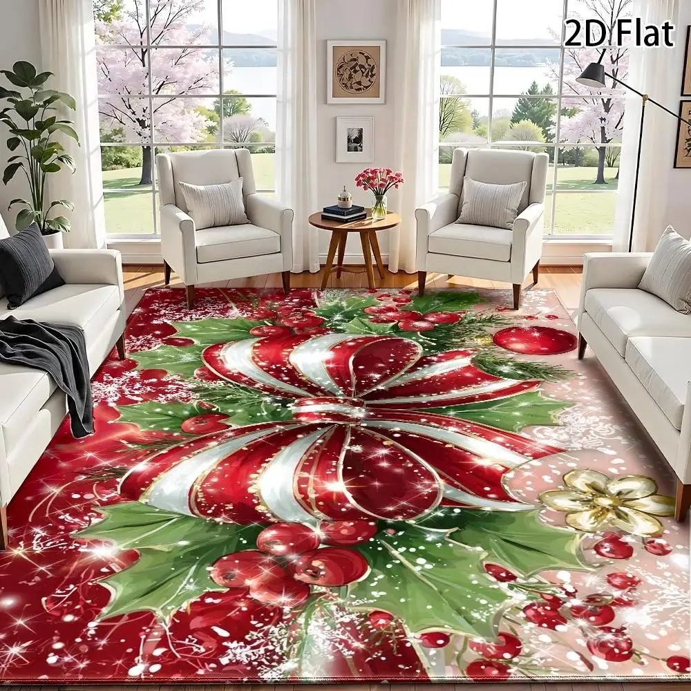 White Winter Lantern Christmas Area Rug Snow Covered Pine Tree Warm Glowing Lantern Bokeh Snowflake Print Floor Mat Home Carpet