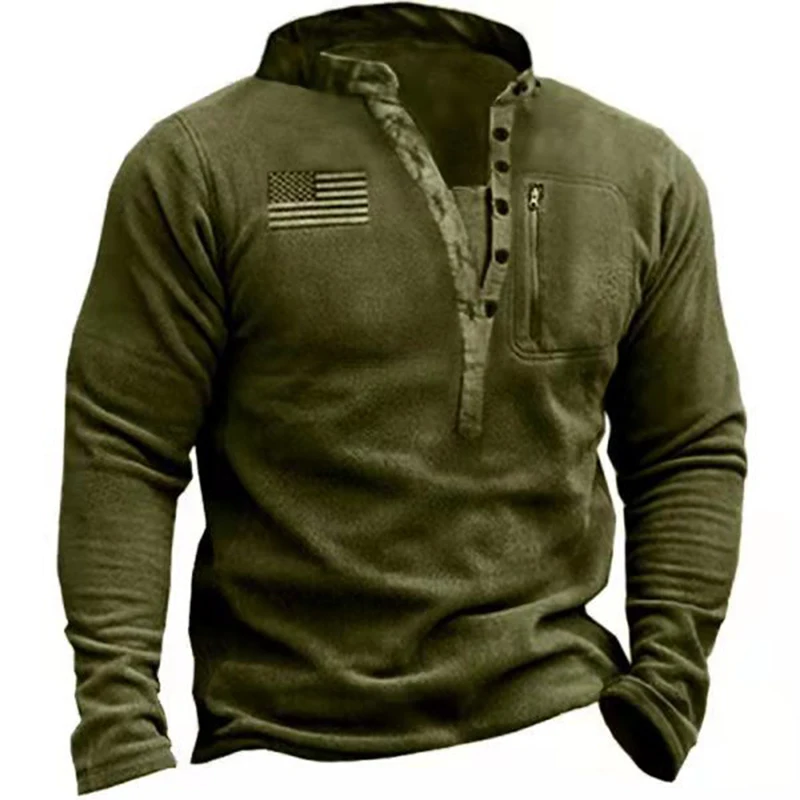 

Men's Tactical Fleece Pullover Outdoor V Neck Button Up Shirt Warm Hiking Climbing Softshell Jacket