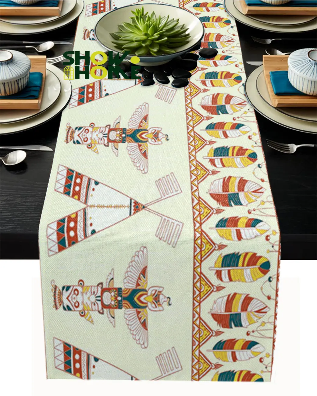 

Feather Bird Pattern Table Runner Luxury Home Dining Table Coffee Table Holiday Wedding Decor Party Table Runner