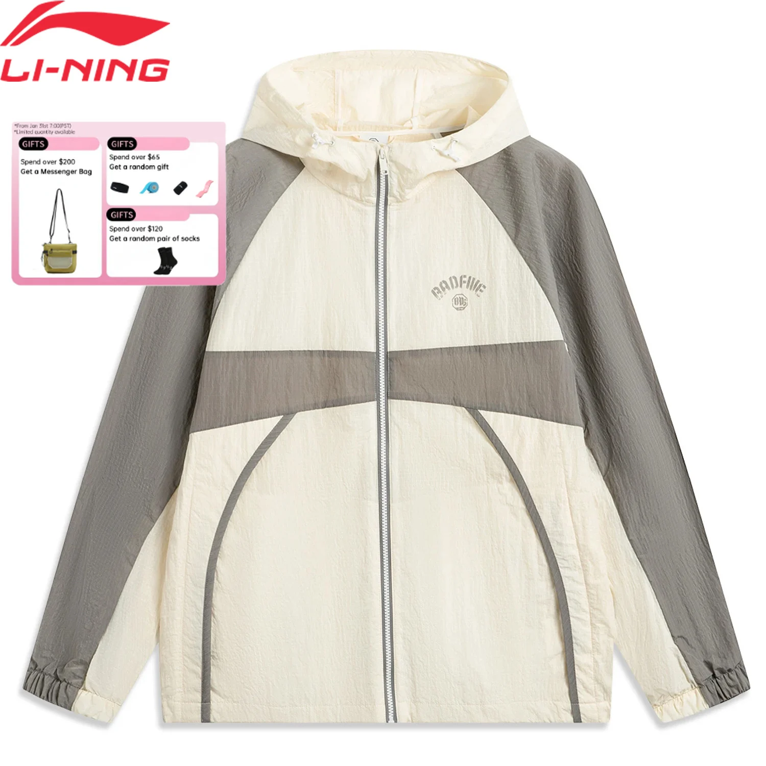 

Li-Ning Men's BADFIVE Windbreakers Loose Fit Nylon Brearhable Comfortable LiNing Fashionable Casual Sports Jackets AFDV129