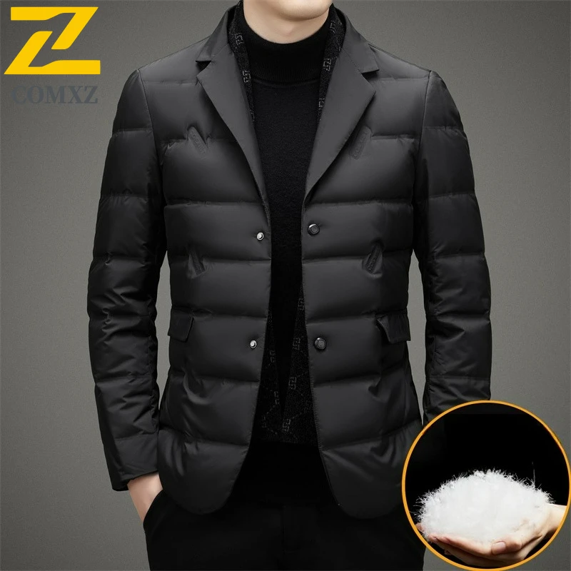 

COMXZ Элитный бренд Мужской пуховик Премиум костюм с воротником Открытый офис Легкий пуховик Деловые повседневные теплые зимние пальто