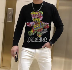 Men's Street Sweater Trendy Brand Rhinestone Skull Plein Pullover Tops Round Neck Plus Size Black Hip-Hop Streetwear Man Clothes