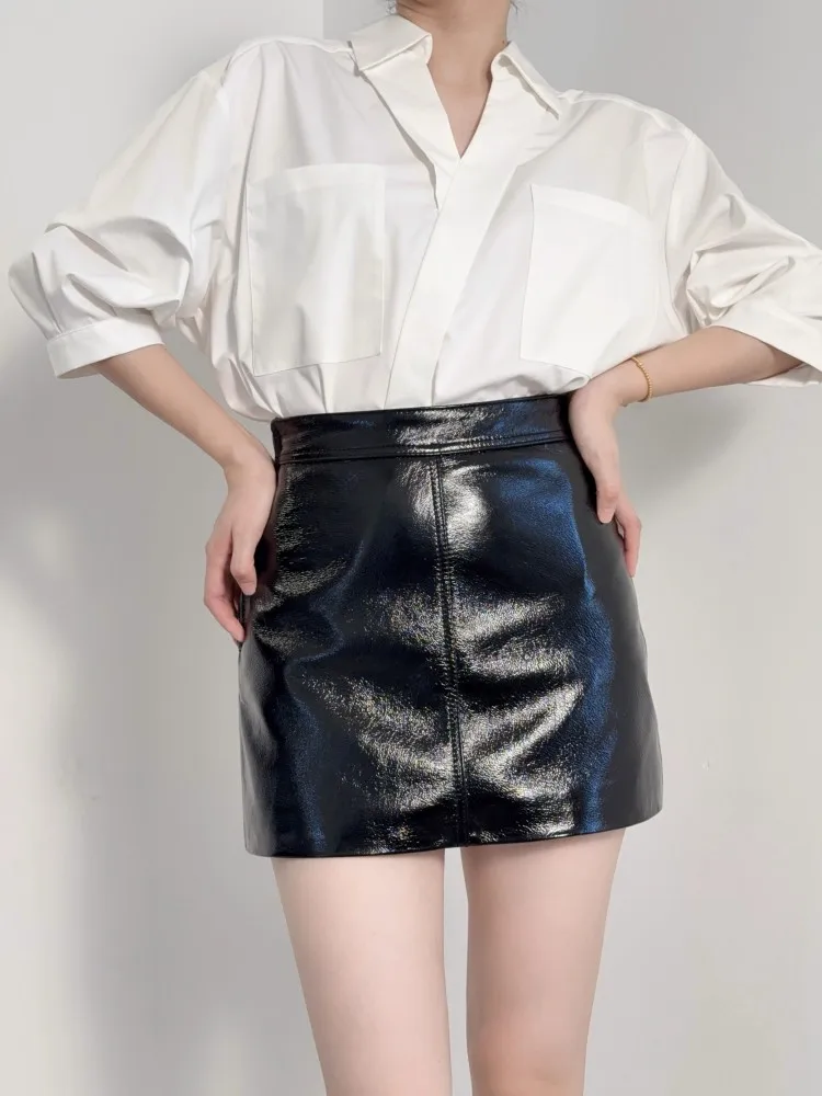 Women Fashion Genuine Leather Skirts High Waist Slim Fit Side Zipper Office Lady Real Sheepskin Above Knee Mini Wrap Skirt 4XL