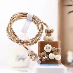 Cute Bear Charger Case For IPhone 16 15 14 13 Pro Max 12 11 18W 20W US Fast Charging Head Cover Protective Cable Organizer
