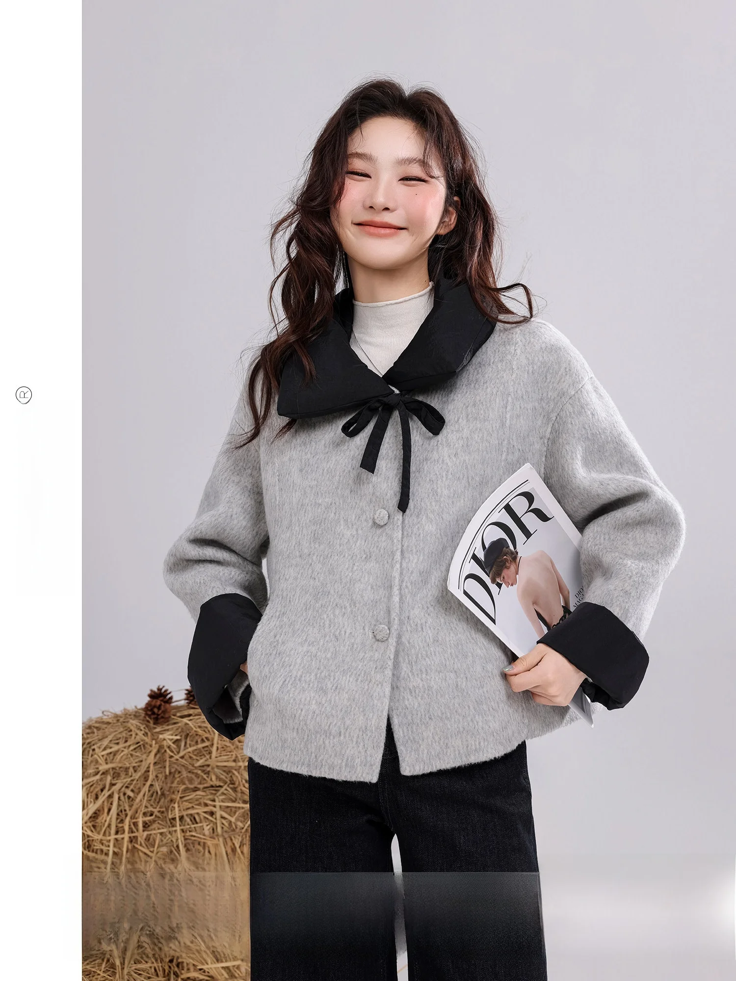 

Двустороннее шерстяное пальто с воротником-стойкой, новая зимняя модель в корейском стиле, для повседневной носки, для женщин 25-29 лет, модное