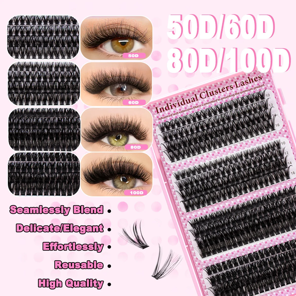 ISEEN Kit de extensión de pestañas DIY, mezcla de pestañas de alta capacidad, Kit de pestañas individuales con unión, sello, pinzas y cepillo para pestañas