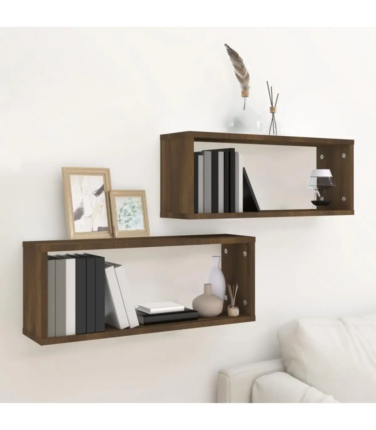 Shelves and shelves cubic wall shelves 2 PCs wood oak brown 60x15x23 cm