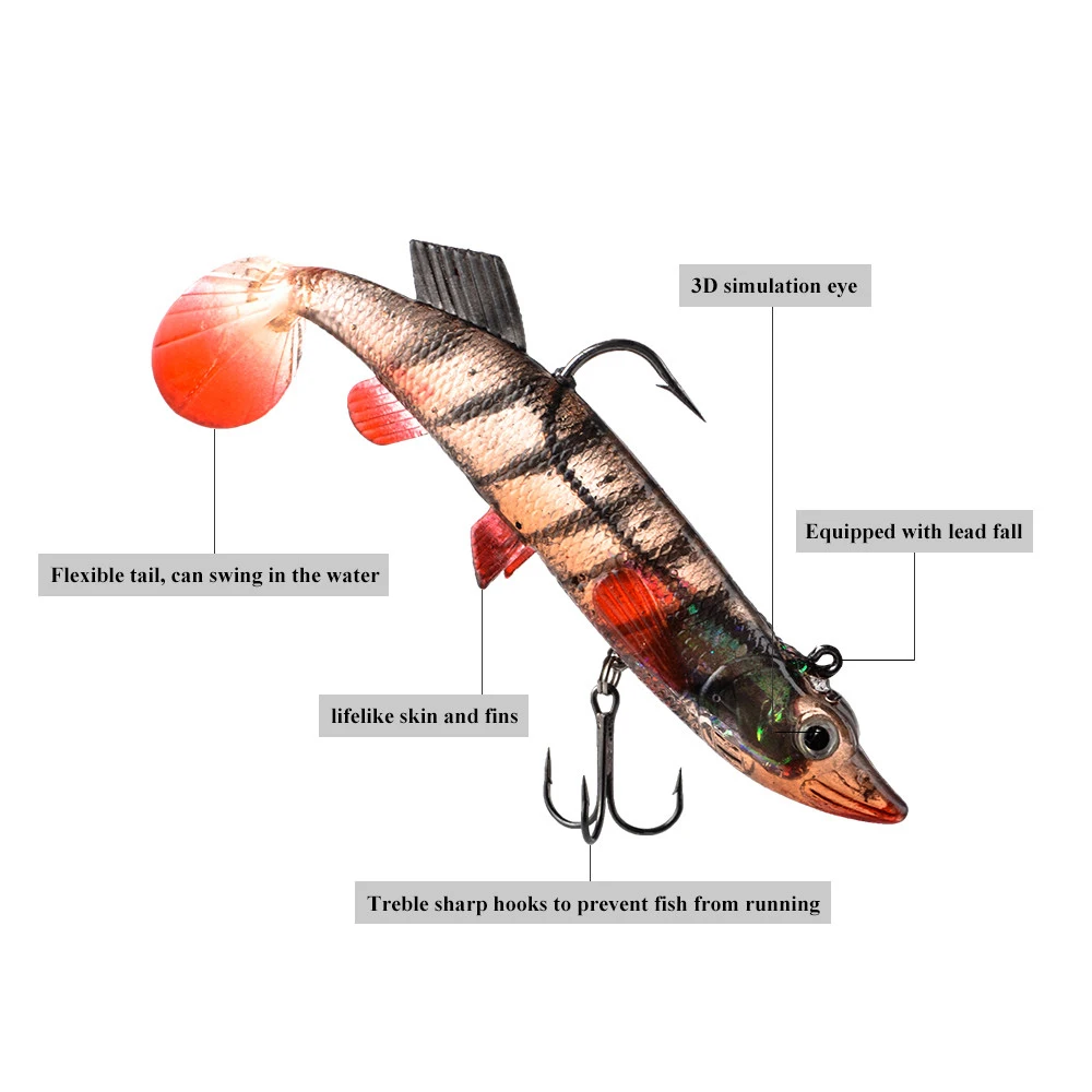 FTK 8g/18g/28g/40g Soft Lure 3D Eyes Fishing Lures With T Tail Pike Treble Hook Baits Artificial Bait Jig Lure For Fishing