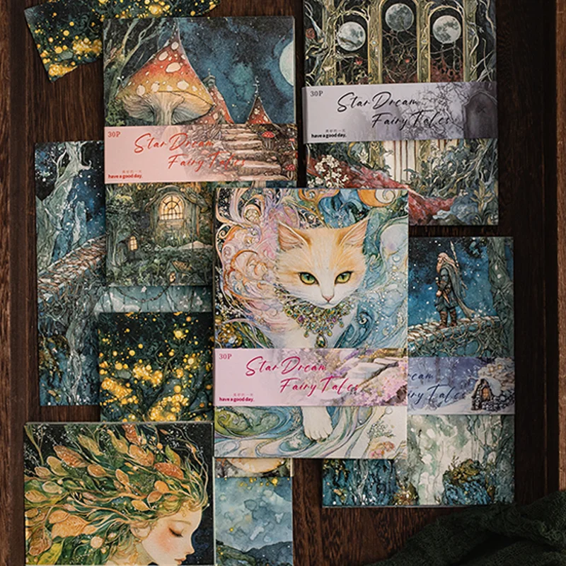 Mr Paper 30pcs Star Dream Wonder Collection Series Paper Supplies 6 Styles Dreamy Theme Journal Collage Decoration Paper
