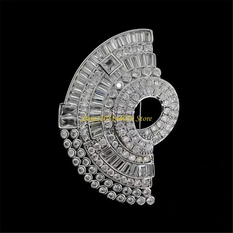 N5KE Shimmering Fan Shaped Dress Clip Prevents Wardrobe Malfunctions With Strong Grip Rhinestones Collar Clip Accessory