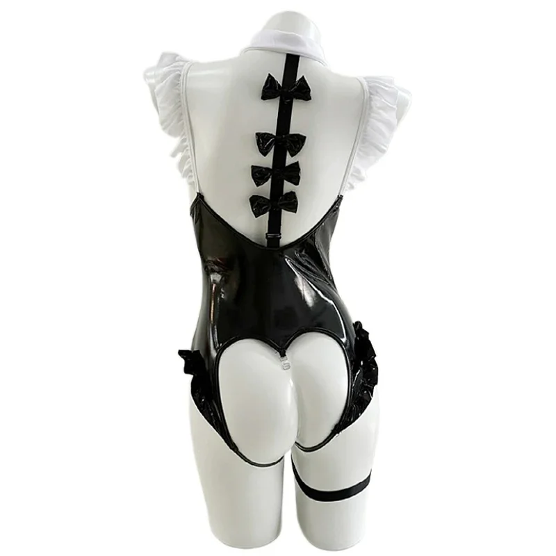 Anime feminino cozinheiro empregada uniforme cosplay trajes feminino couro do plutônio bodysuit avental sexy roupa interior role play roupas de festa lingerie