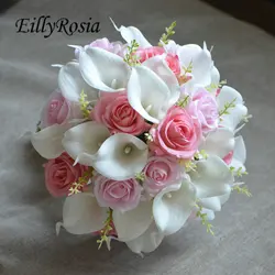 White Calla Lily Pink Roses Romantic Bridal Bouquet Artificial Real Touch Wedding Flowers for Bridesmaid Ramo Flores Novia New