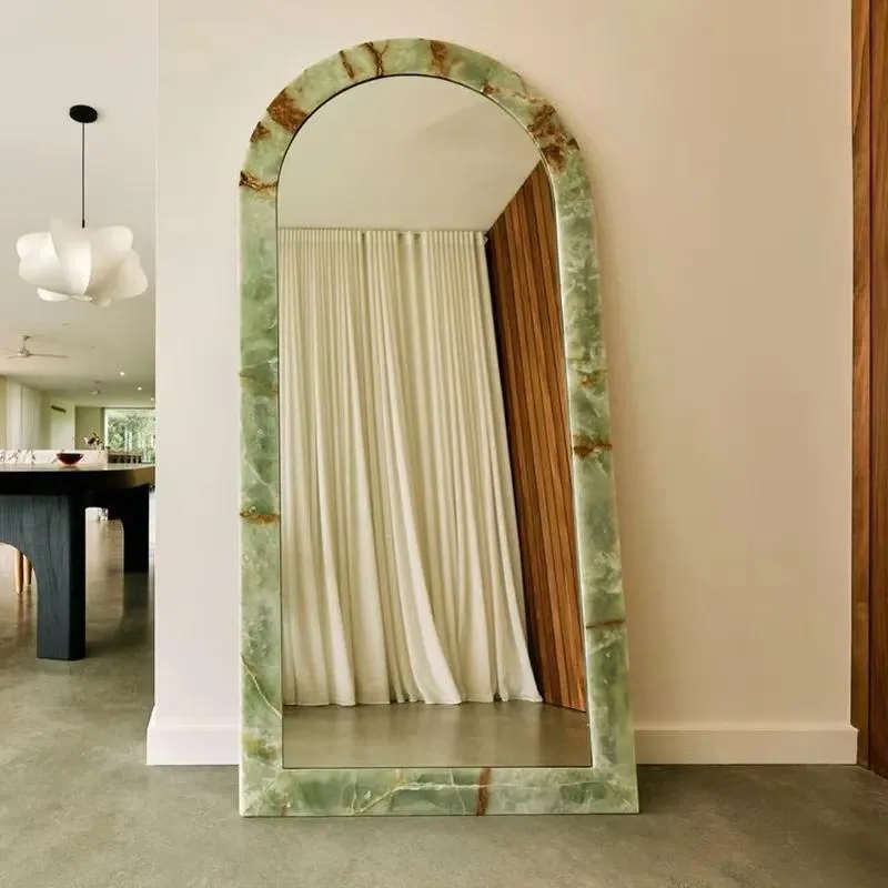 Natural Stone Luxury Design Living Room Large Mirror Marble Frame Floor to Ceiling Green Agate Wall Mirror for Home Decor