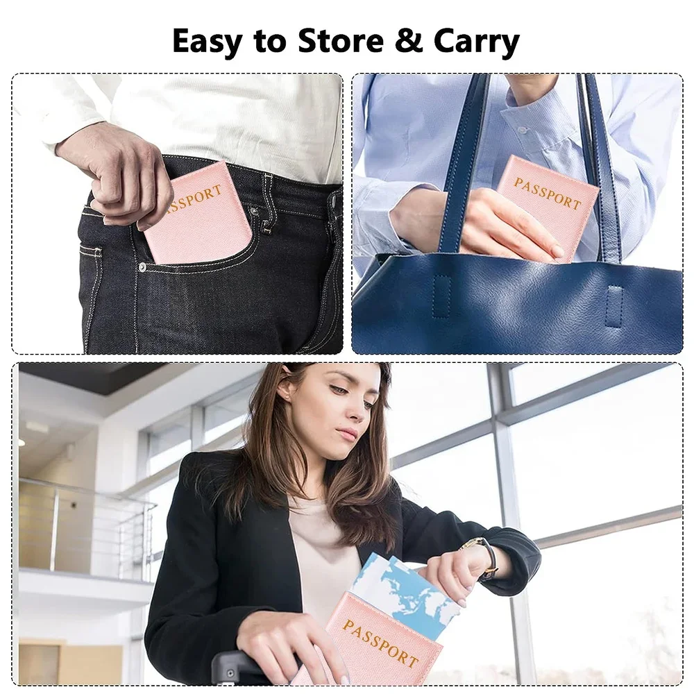 Cartera multifunción de cuero PU para hombre y mujer, bolsa de almacenamiento para pasaporte con impresión de imagen grabada, accesorios de viaje