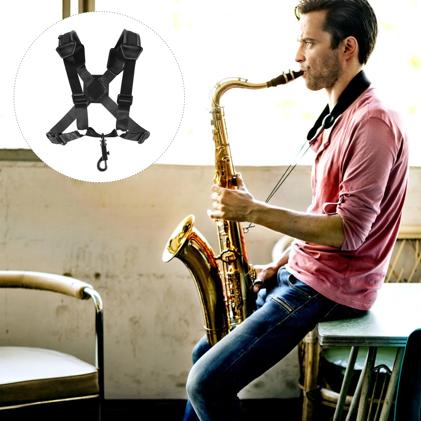 

Saxophone Strap Neck Adjustable Shoulder Tenor Support Cowhide Lanyards Harness