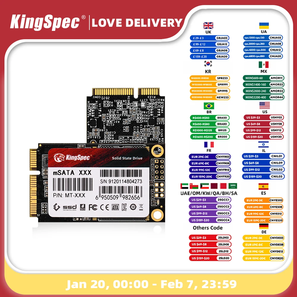 KingSpec 128gb 256gb 512gb mSATA SATA III 6GB/S SSD 1TB 2TB Mini PCIE Hard Drive Solid State Drive Disk For Dell Lenovo